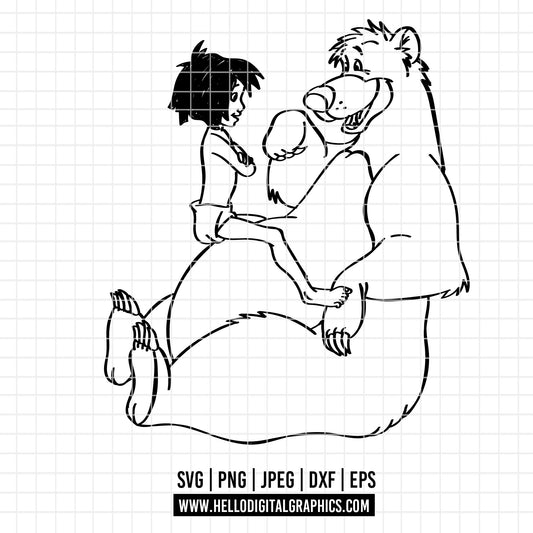 COD3454 - Jungle Book SVG png dxf clipart , cut file outline silhouette, T-Shirt Prints Wall Decals, Baloo jungle book