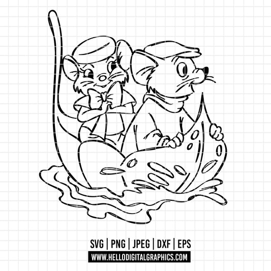 COD3465 - Bernard and Bianca, The Rescuers SVG, PNG, EPS - Adventures of Bernard and Bianca line art/ Outline clipart vector