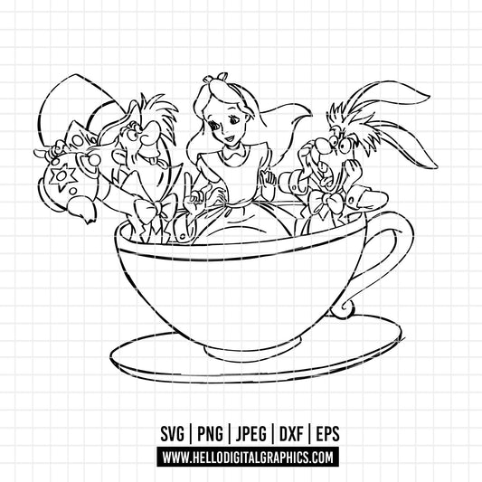 COD3591 - Alice in wonderland svg, Alice sketch svg, disney svg, Silhouette, Cricut