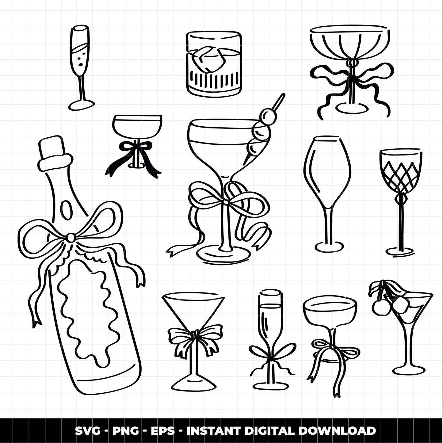 COD3663 - Doodle cocktails coquette clipart, Frames Clipart, Aesthetic frames Clipart