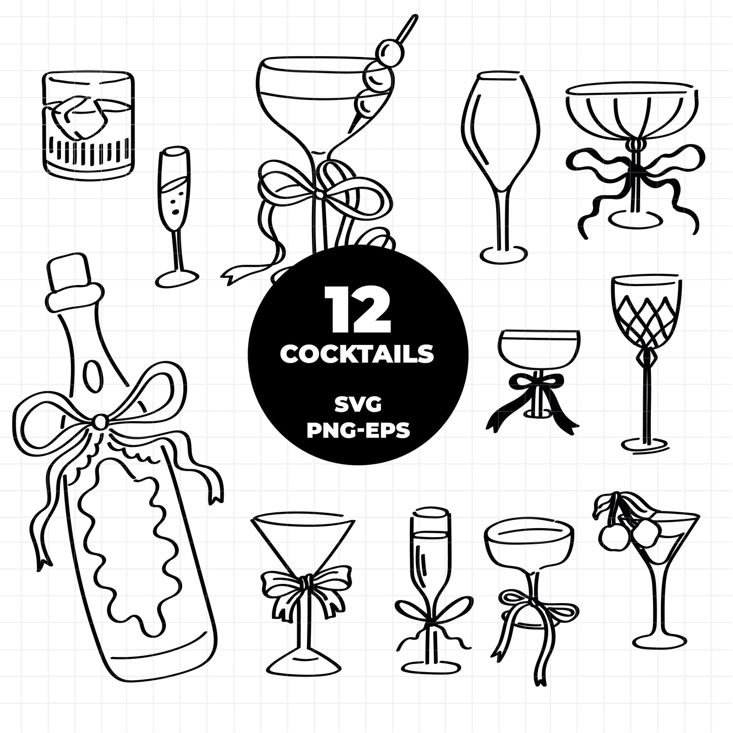 COD3663 - Doodle cocktails coquette clipart, Frames Clipart, Aesthetic frames Clipart