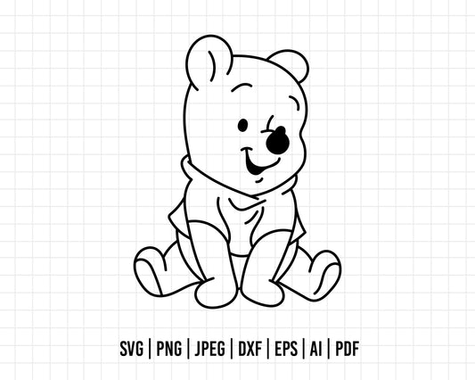 COD379-Winnie the pooh svg, winnie the pooh baby svg, outline, disney svg, Pooh face svg, bear Png