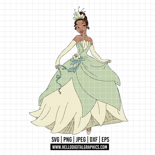 COD3976 - The Princess and the frog svg, tiana svg, frog svg, outline svg, cricut silhouette, Princess svg, Disney svg