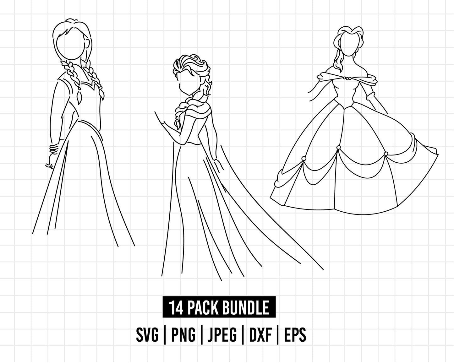 COD399- Princess outline svg, princess svg, outline svg, cricut silhouette, Disney svg