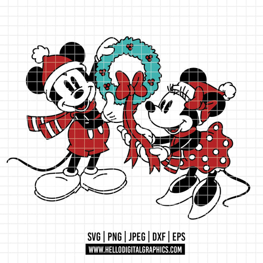 COD4136 - Mickey and minnie christmas svg, Disney svg, mickey svg, minnie svg, Silhouette, Cricut