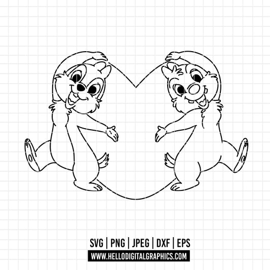 COD4369 - Chip and Dale Valentine's Day Svg, chip Svg cut file for Cricut, Chip and Dale png, Double Trouble svg