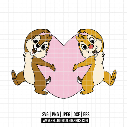 COD4423 - Chip and Dale Valentine's Day Svg, chip Svg cut file for Cricut, Chip and Dale png, Double Trouble svg