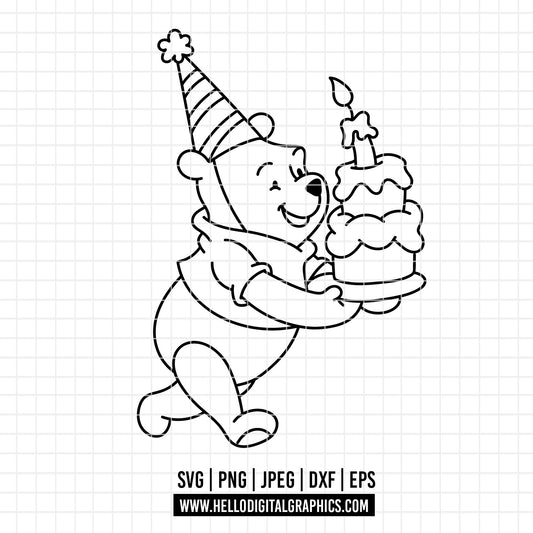 COD4567 - Winnie the pooh birthday svg, pooh sketch svg, friends svg, pooh birthday svg