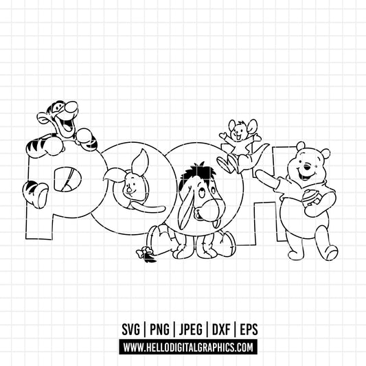 COD4606 - Winnie the pooh birthday svg, pooh sketch svg, friends svg, pooh birthday svg