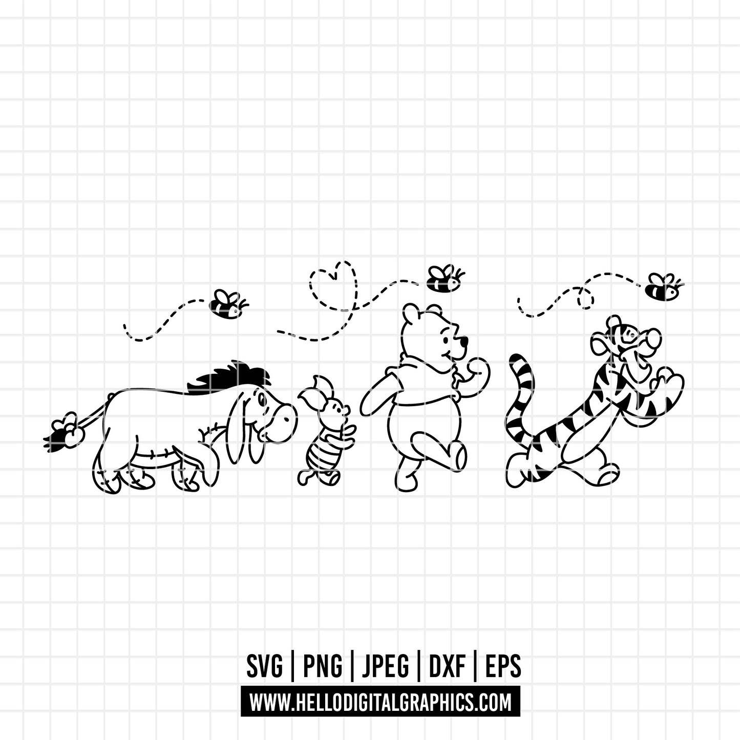 COD4607 - Winnie the pooh birthday svg, pooh sketch svg, friends svg, pooh birthday svg