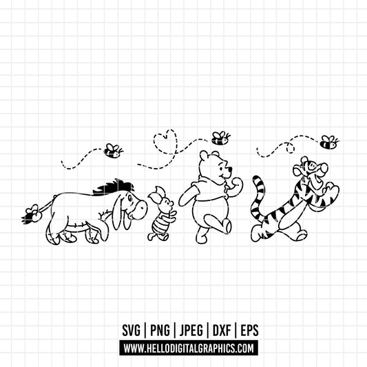 COD4607 - Winnie the pooh birthday svg, pooh sketch svg, friends svg, pooh birthday svg