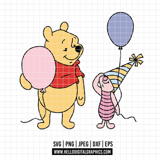COD4608 - Winnie the pooh birthday svg, pooh sketch svg, friends svg, pooh birthday svg
