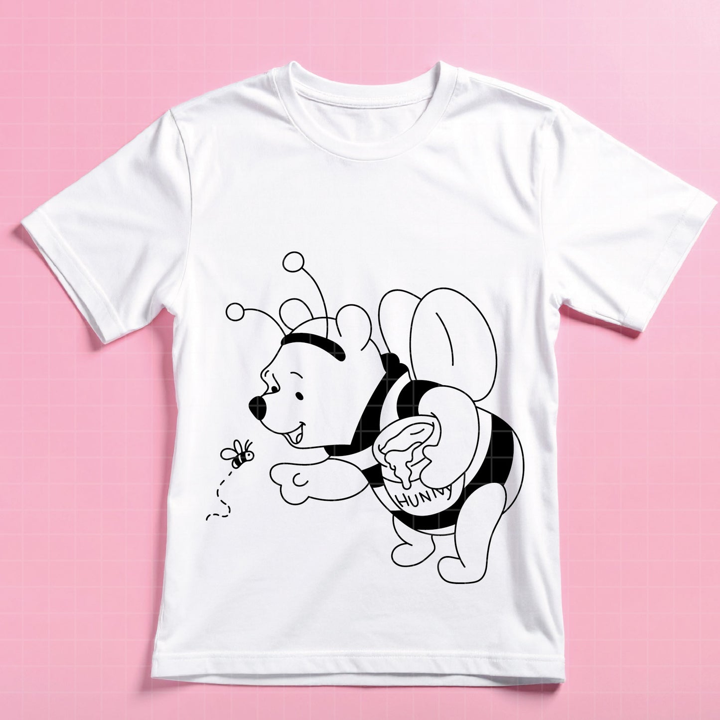 COD4665 - Winnie the Pooh in Bee Mode dtf color pack bundle Svg, Eps, Png, Dxf, Jpeg (mouth full - honey - smiling - flying -with a little bee)