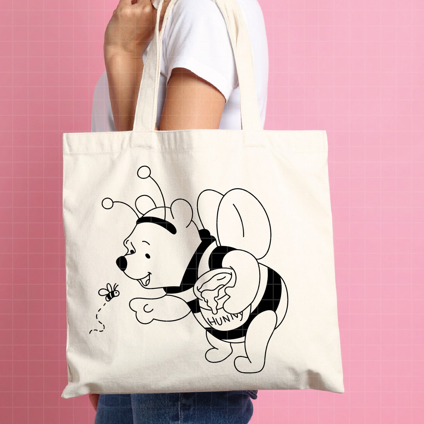 COD4665 - Winnie the Pooh in Bee Mode dtf color pack bundle Svg, Eps, Png, Dxf, Jpeg (mouth full - honey - smiling - flying -with a little bee)