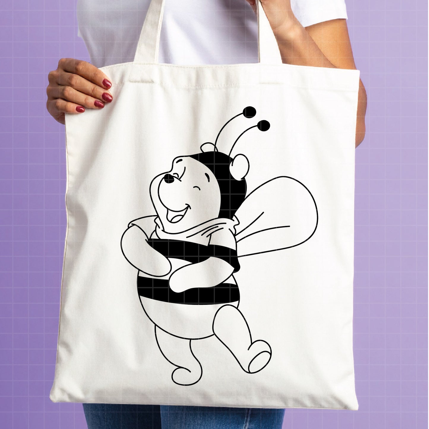 COD4666 - Winnie the Pooh in Bee Mode dtf color pack bundle Svg, Eps, Png, Dxf, Jpeg (mouth full - honey - smiling - flying -with a little bee)