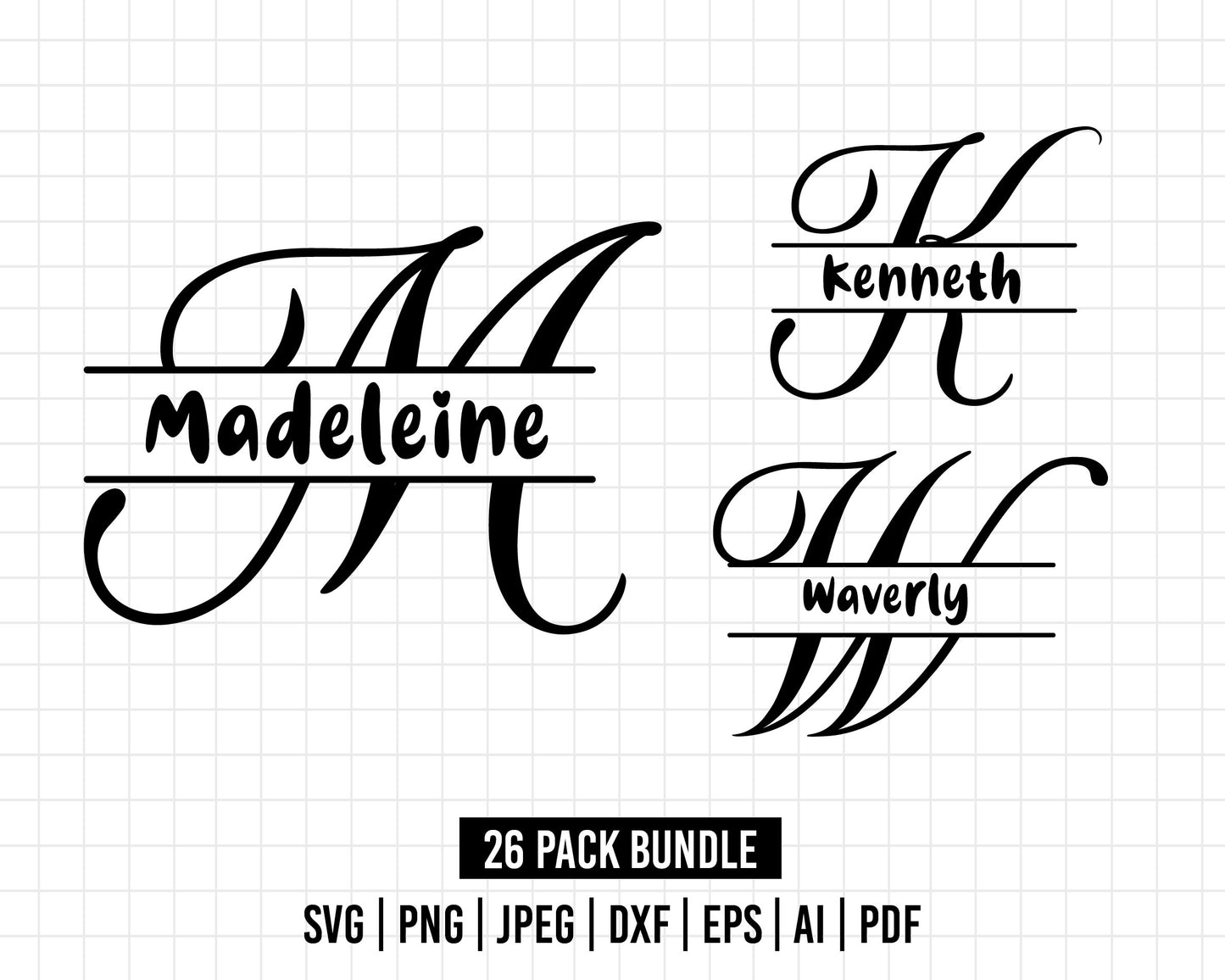 COD05- Split Monogram SVG Bundle, Monogram Frame Alphabet, Hand-drawn clipart, Cricut, Silhouette
