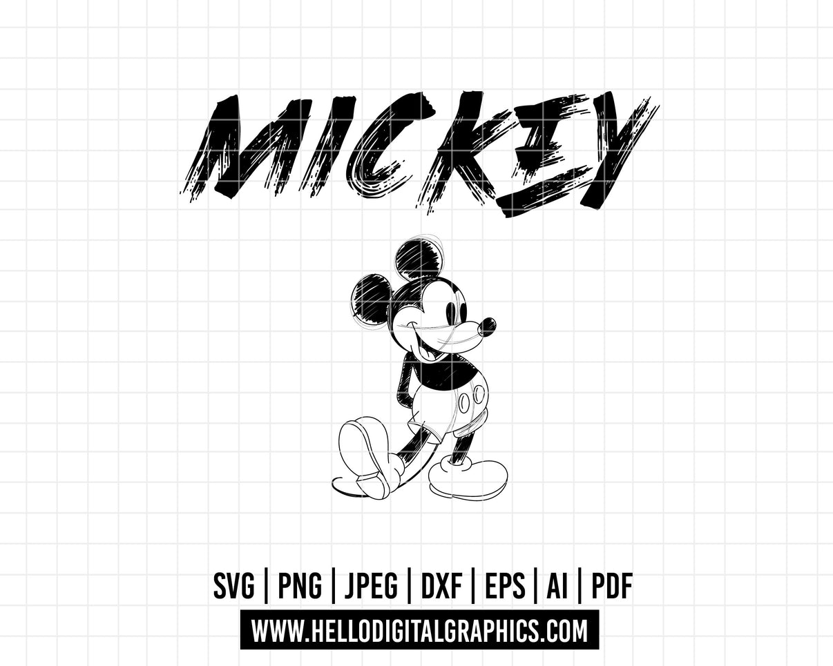COD525- Mickey mouse sketch svg, Mickey Svg, Disney svg, Magical svg, – Hello