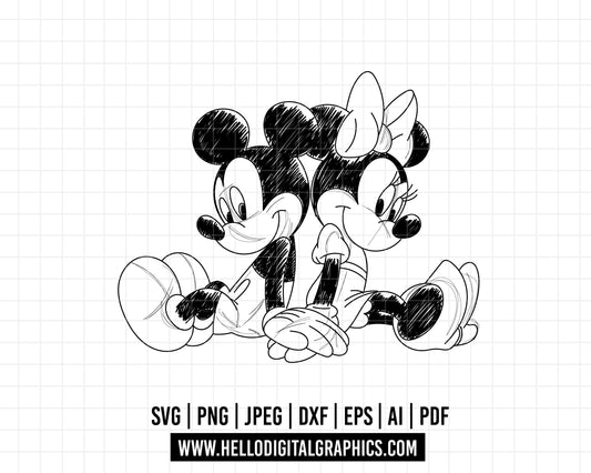 COD532- Mickey and minnie sketch svg, Mickey Svg, Disney svg, Magical svg, Mickey face svg