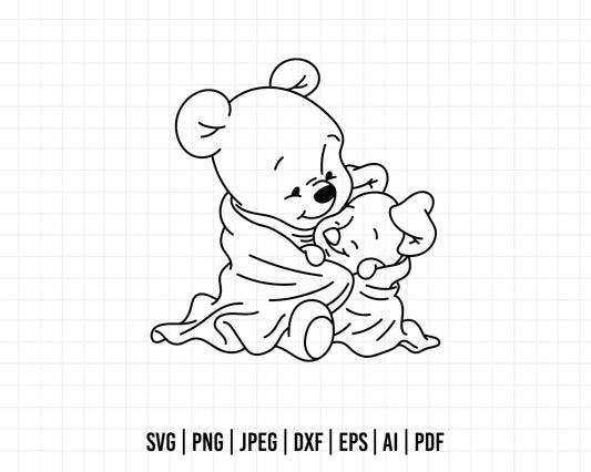 COD549-Winnie the pooh svg, winnie the pooh baby svg, outline, disney svg, Pooh face svg, bear Png