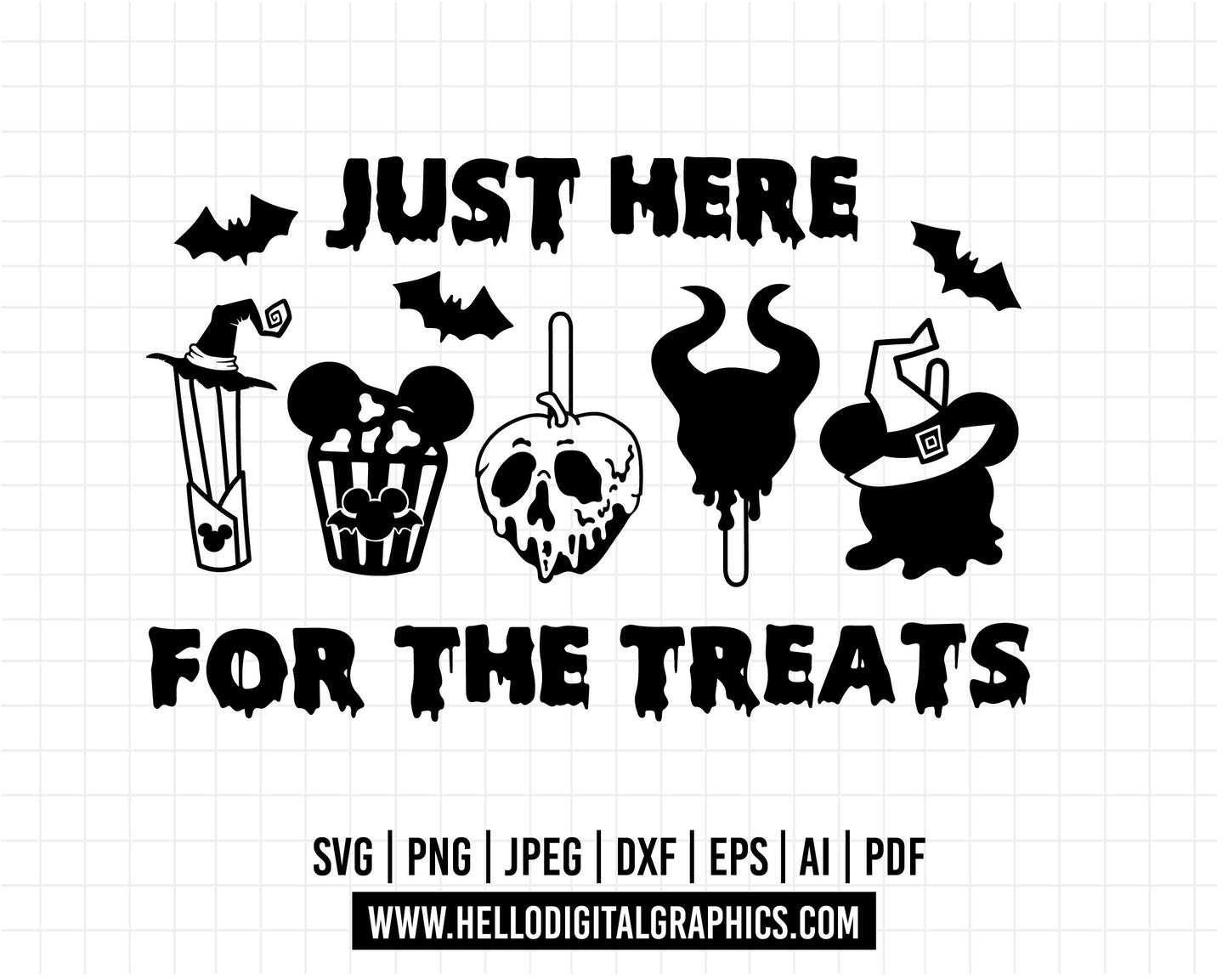 COD584- Just here for the treat svg, Halloween snackgoals svg, Snacks svg, Mickey Mouse Ears Head, Disney svg