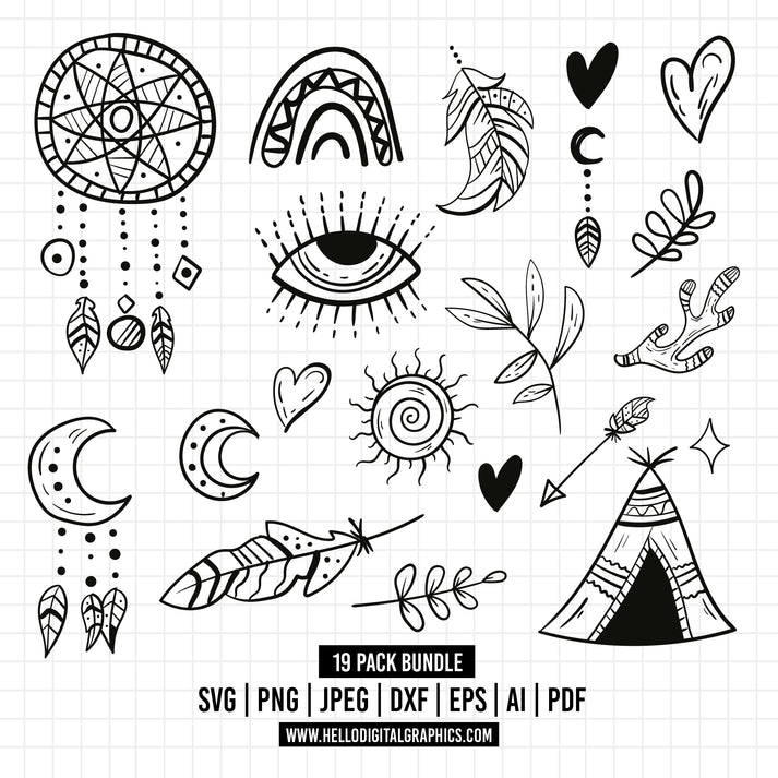 COD596- Boho SVG Bundle, Boho Clipart SVG Bundle, Modern Design SVG, H ...