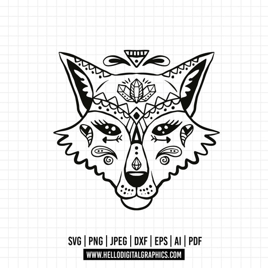COD607- Boho svg, Boho Clipart, Modern Design SVG, Hand Drawn Designs, Wolf svg