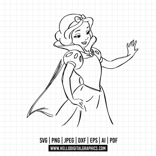 COD619-Snow White svg, Princess SVG, Snow White and the Seven Dwarfs svg, Cricut, Silhouette, outline svg, disney svg