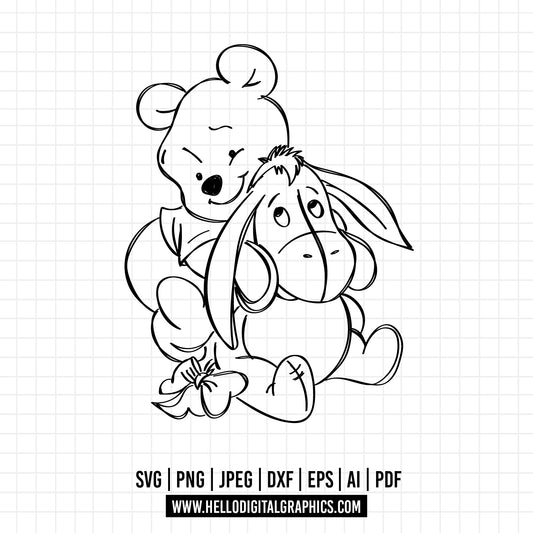 COD620- Winnie the pooh svg, pooh and Igor svg, pooh sketch svg, pooh winter svg