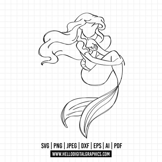 COD628- Little Mermaid svg, Ariel svg, Outline Svg, Princess svg, disney svg, Cricut, Silhouette