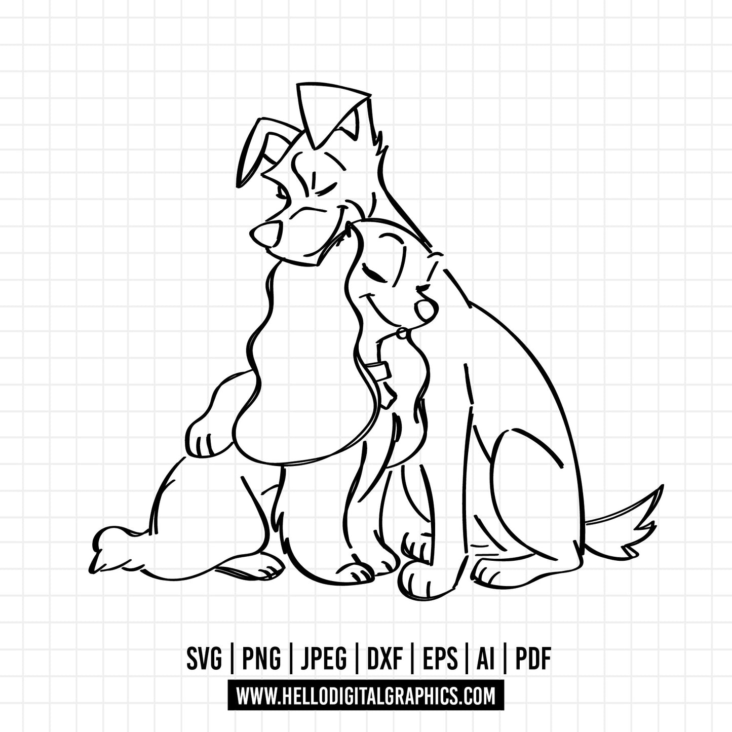 COD635- Lady and the Tramp - Digital Download, Instant Download, svg, dxf, eps & png files included!