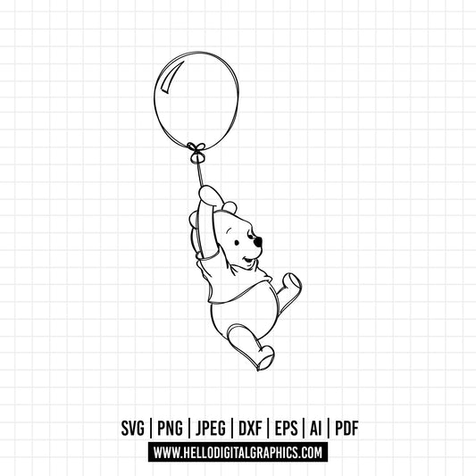 COD640-Winnie the pooh svg, winnie the pooh fly svg, outline, disney svg, Pooh face svg, bear Png