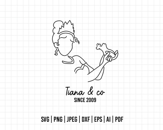 COD66- The frog and the Princess svg, tiana & co svg, frog svg, Princess Tiana with Frog, outline svg, cricut silhouette, Princess svg, Disney svg