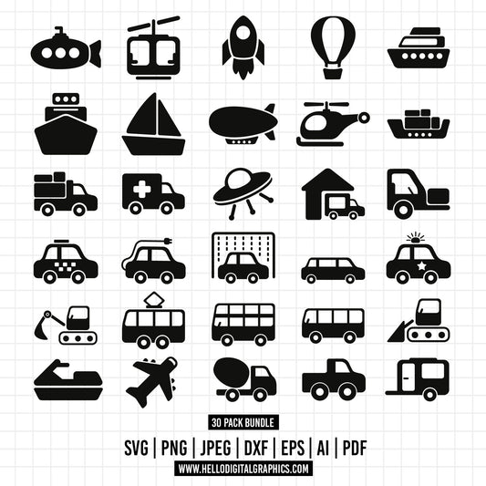 COD663- Vehicles Svg Bundle, Transportation Svg, Airplane Svg, Vehicle Clipart,Construction truck svg, Excavator Svg, Crane Svg, Truck Svg,Cut Files