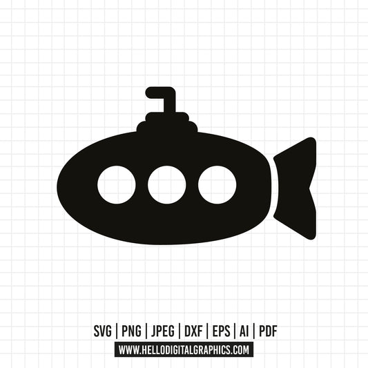 COD664- Submarine SVG Download, Submarine Clipart, Submarine Silhouette Cut File, Vehicles Svg