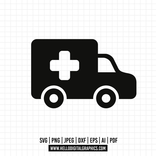 COD672- Ambulance SVG, Ambulance PNG, Ambulance Clipart, Ambulance Vector, Ambulance Cut File, Ambulance Vinyl, Ambulance Cricut Silhouette Cut File, Vehicles svg