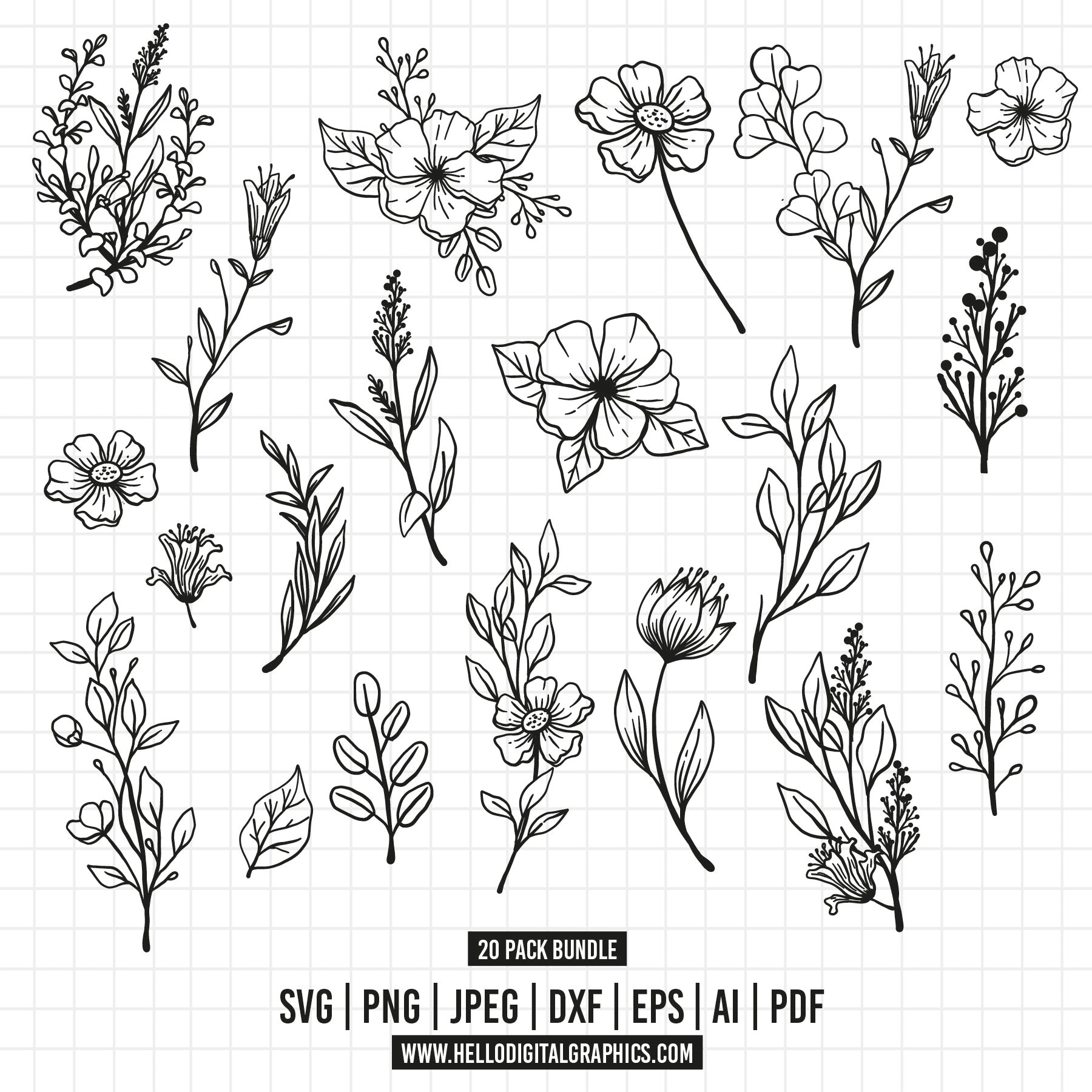 COD681- Flowers LineArt Svg, Flower Bouquets Svg, Line Art Svg/Minimal ...