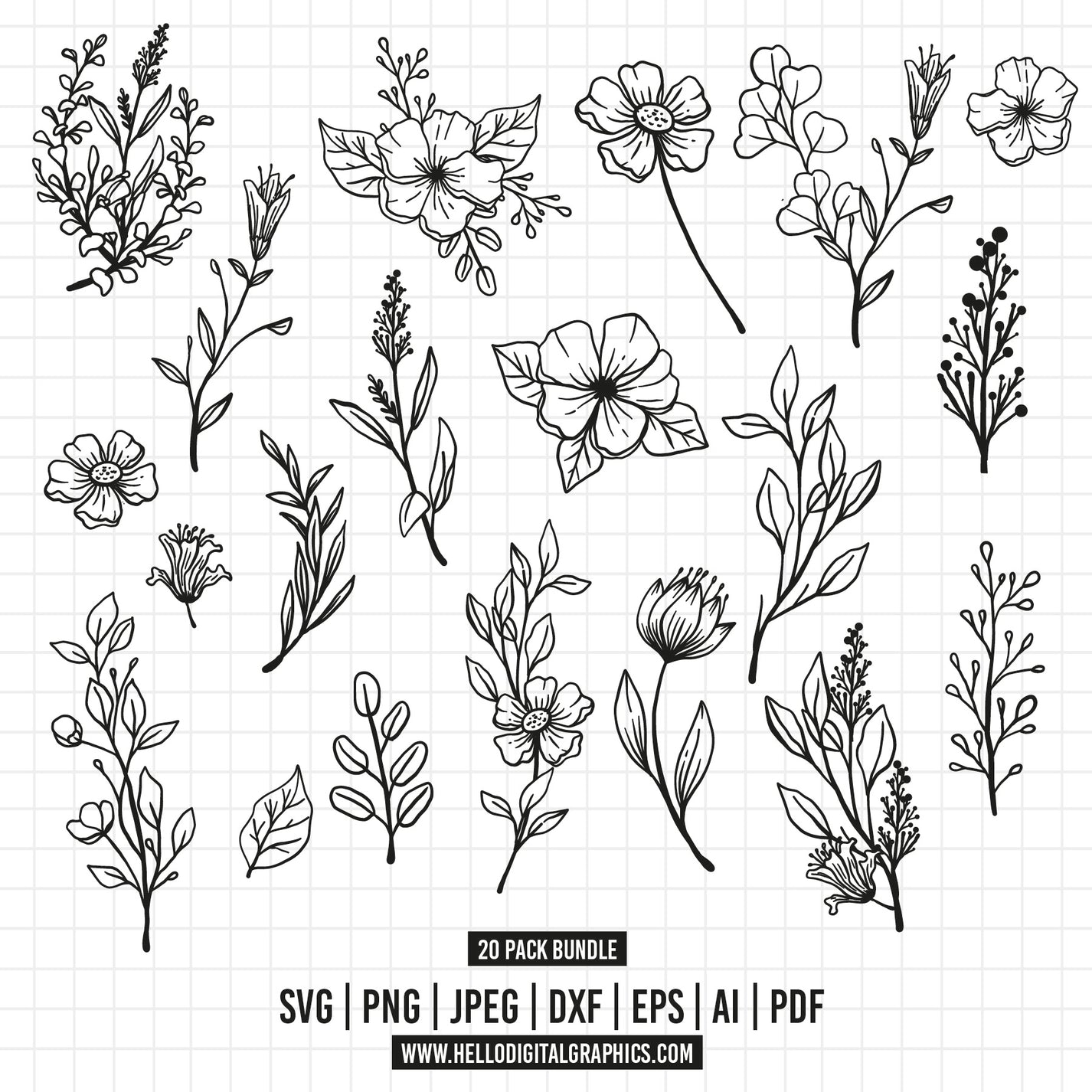 COD681- Flowers LineArt Svg, Flower Bouquets Svg, Line Art Svg/Minimal ...
