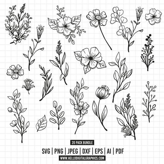COD681- Flowers LineArt Svg, Flower Bouquets Svg, Line Art Svg/Minimalist Svg/Flower svg/trendy svg /Boho Svg/INSTANT DOWNLOAD