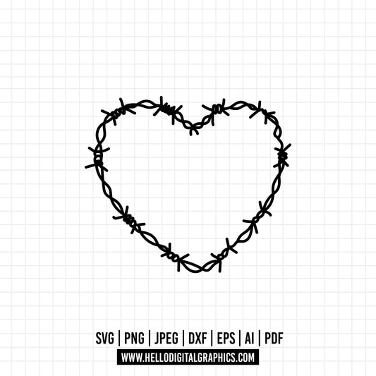 COD706 - Barbed Wire Heart svg, WireHeart Frame Vector, Self Love Svg, Heart SVG, Sketch, Tattoo, Hand-drawn clipart, Cut Files Cricut