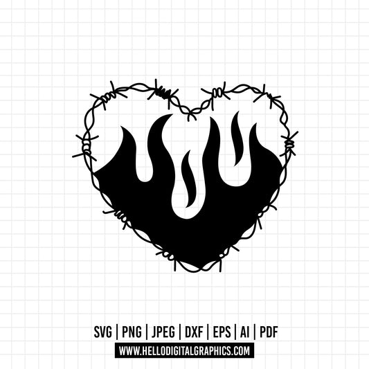 COD707 - Barbed Wire Heart svg, WireHeart Frame Vector, Self Love Svg, Heart SVG, Sketch, Tattoo, Hand-drawn clipart, Cut Files Cricut