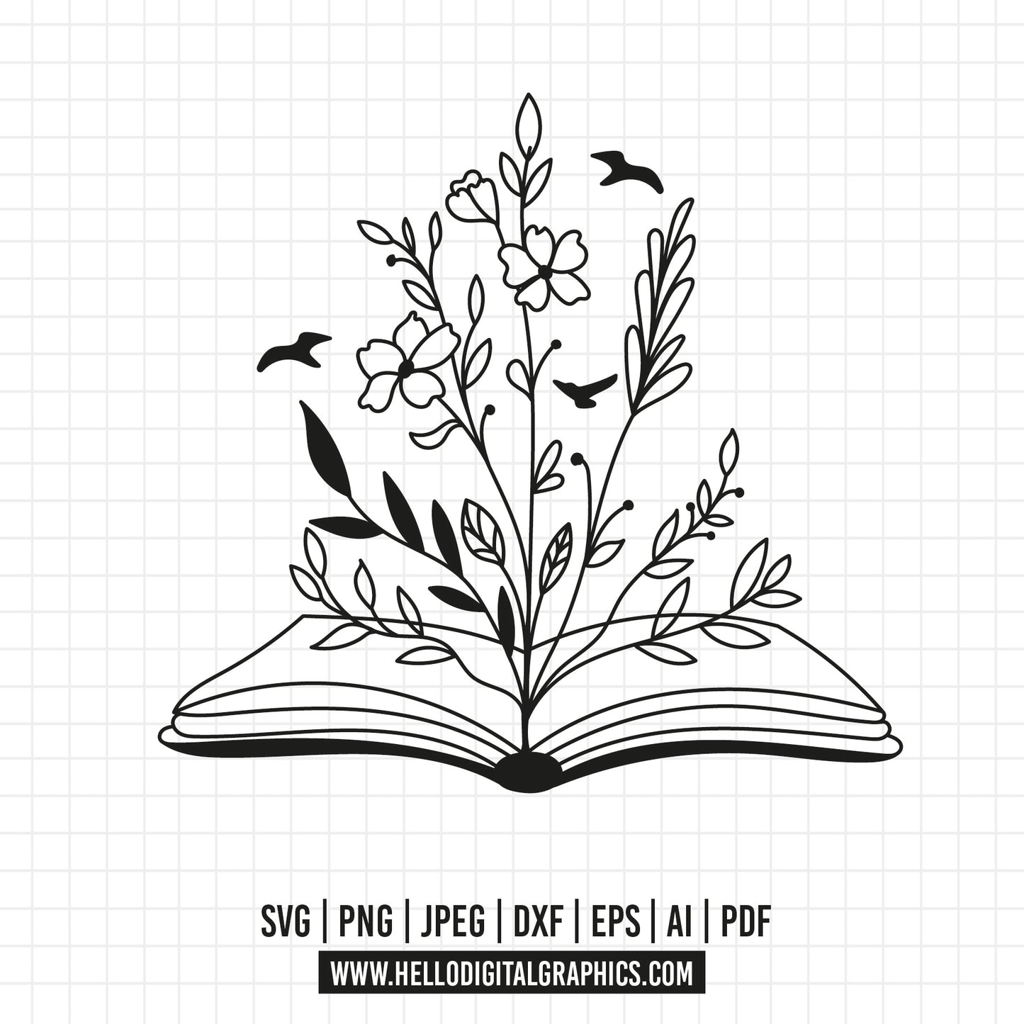 COD735- Floral Book SVG, Book Svg, Book with Flowers Svg, Reading Svg, Read, Flowers Growing Out of a Book, Pretty Book, Flowers, Flowers with Book