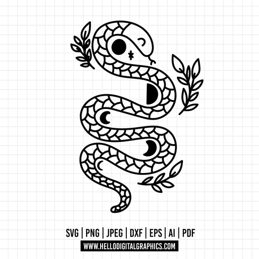 COD742- Celestial snake svg, Celestial snake svg, Snake with flowers svg, Mystical snake svg, Snake design Svg, Cut Files For Cricut, Silhouette