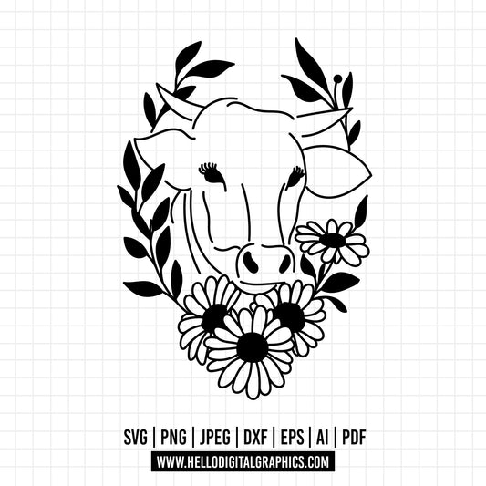 COD755 - Cow face Svg, Cow Svg, Cute Cow Svg, vegan svg, Vector CuttingFile Png