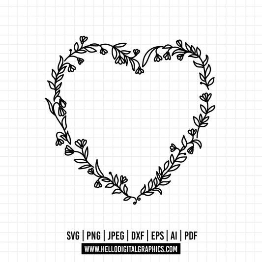 COD756- Doodle Heart svg, Self Love Svg, Heart svg, flowers heart svg, Cricut, Silhouette