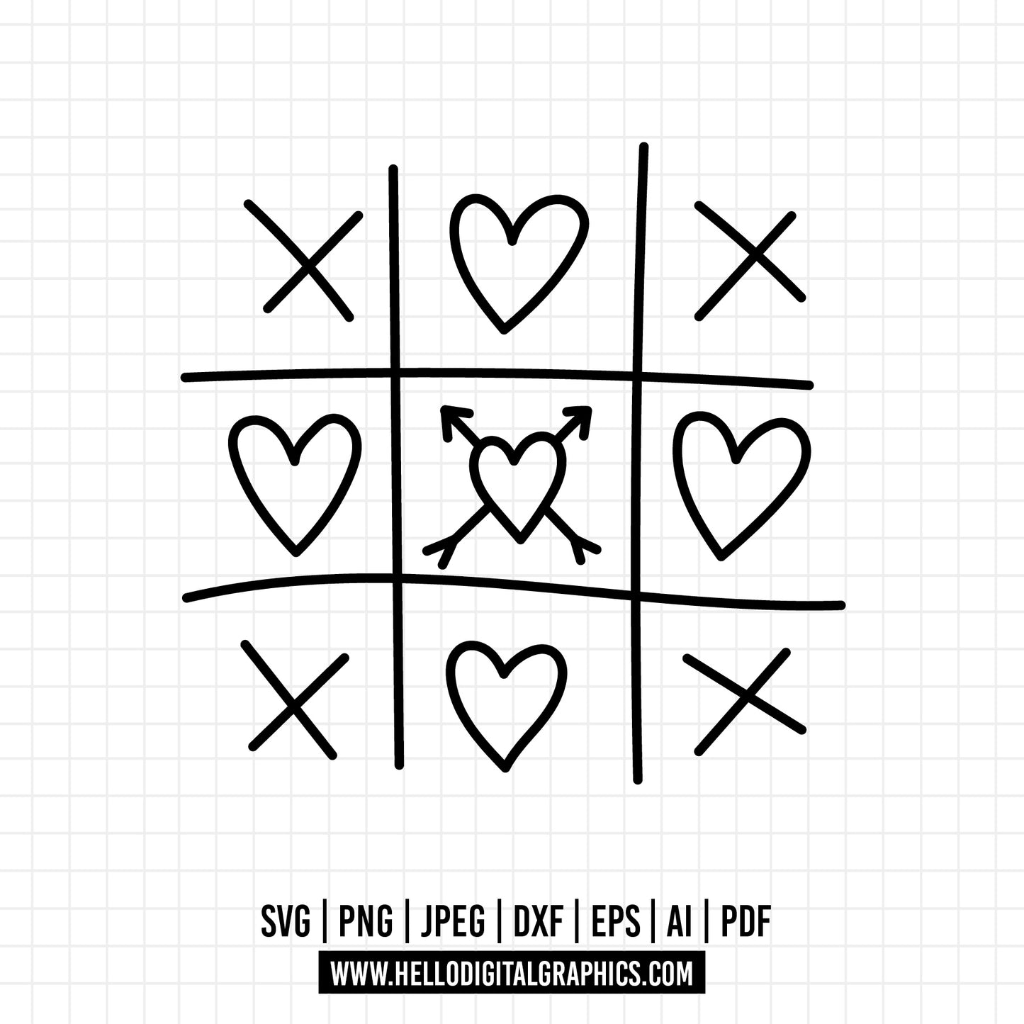 COD764- Tic-tac-toe svg, Doodle Heart svg, Self Love Svg, Heart svg, Hand-drawn svg