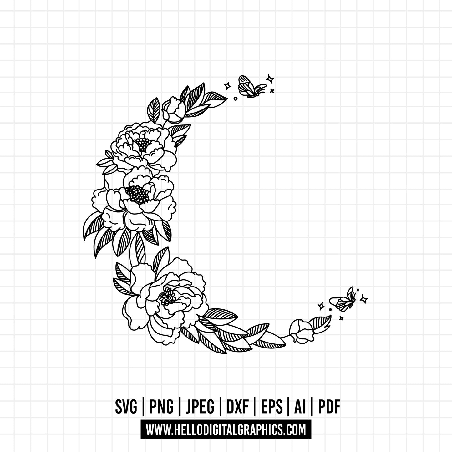 COD766- Moon svg, Flowers svg, flowers moon svg, moon phases svg