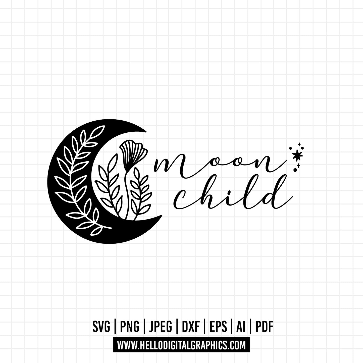 COD770- Moon Child svg, Moon svg, Flowers svg, flowers moon svg, moon phases svg