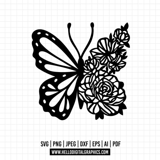 COD774- Butterfly svg, butterfly with flowers clipart, Positivity svg