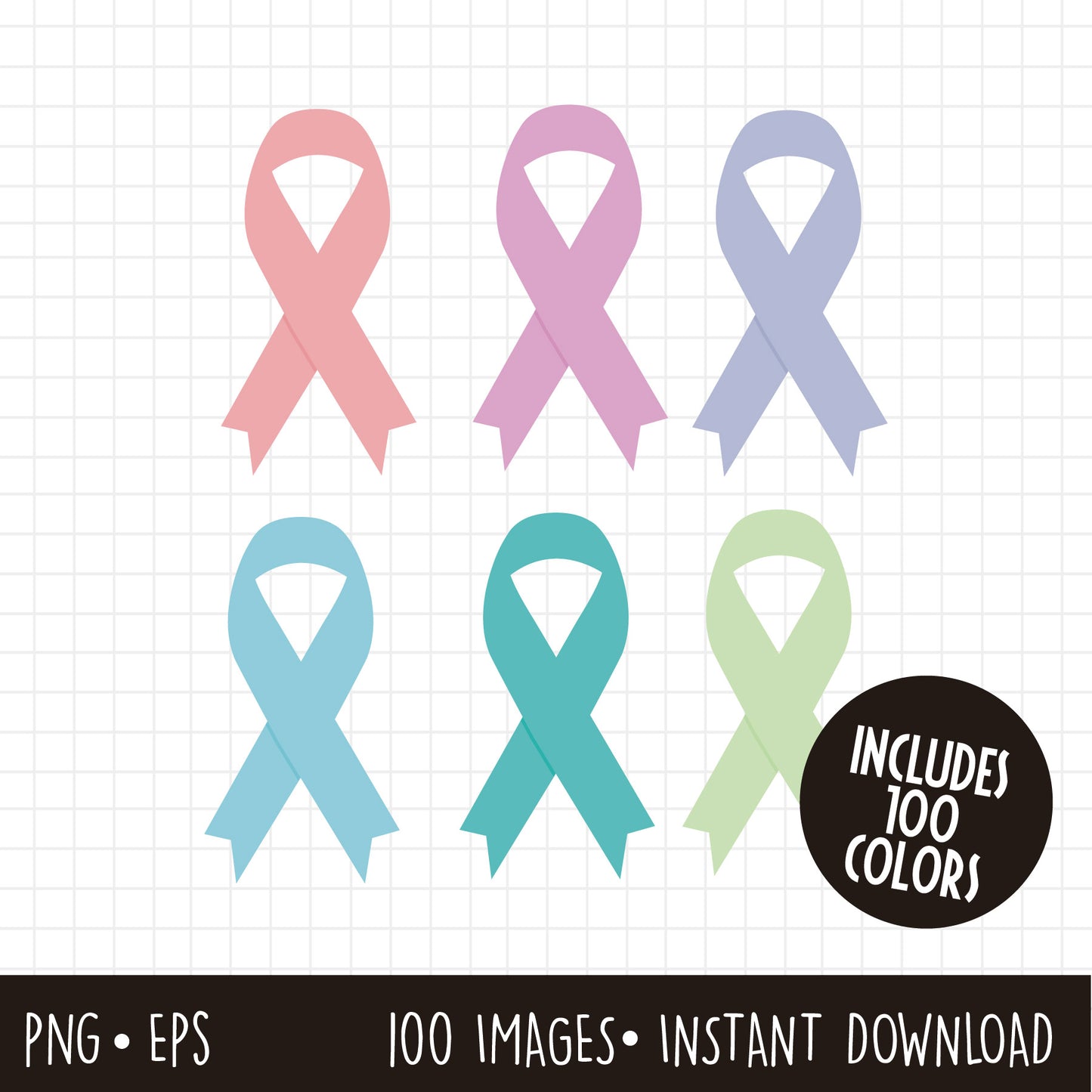 COD778 - 100 Awareness Ribbon Clipart, Awareness Bow Clipart, World Cancer Day Clipart, Instant Download, Commercial use