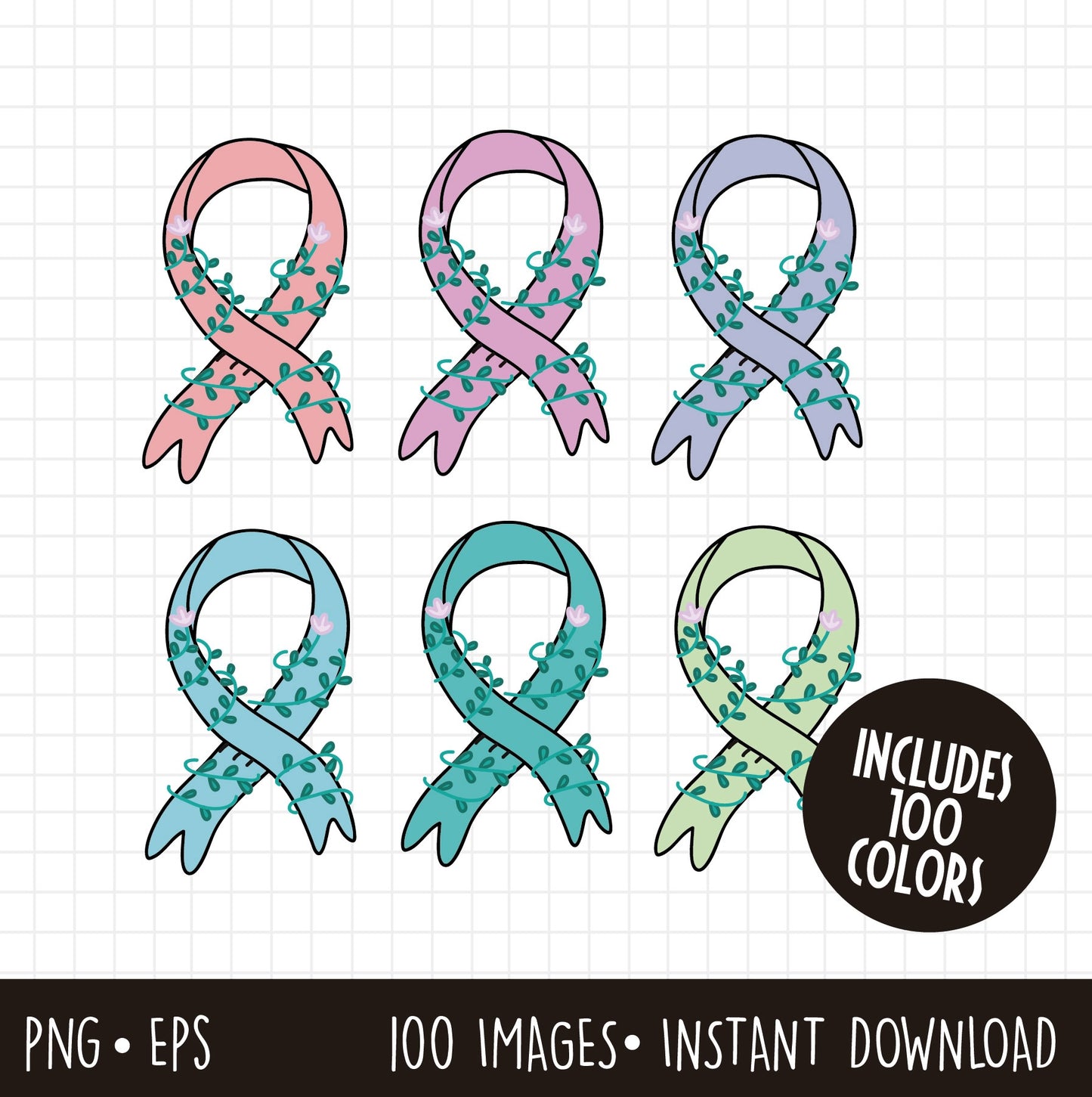 COD782 - 100 Awareness Ribbon Clipart, Awareness Bow Clipart, World Cancer Day Clipart, Instant Download, Commercial use